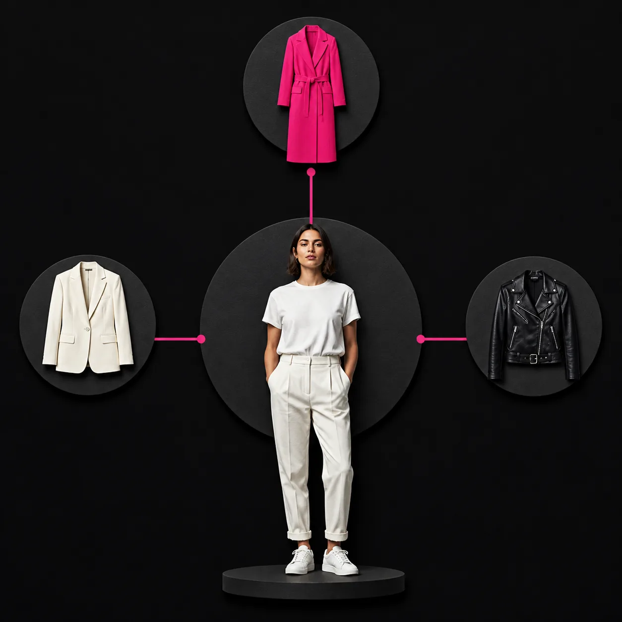 One uploaded portrait branching into several garments without another setup step
